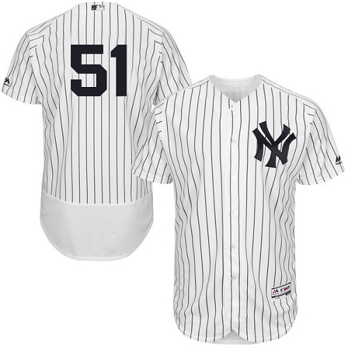 Yankees #51 Bernie Williams White Strip Flexbase Authentic Collection Stitched MLB Jersey - Click Image to Close